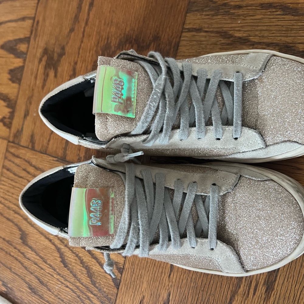 P448 John Light Gold Glitter Sneaker Lace Up Shoes 37